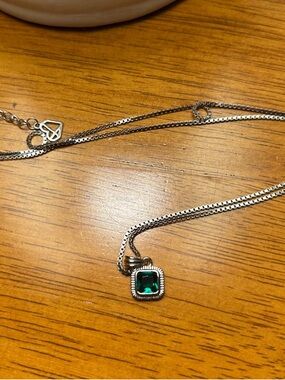 Silver Necklace with Green Square Pendant - Women Jewelry